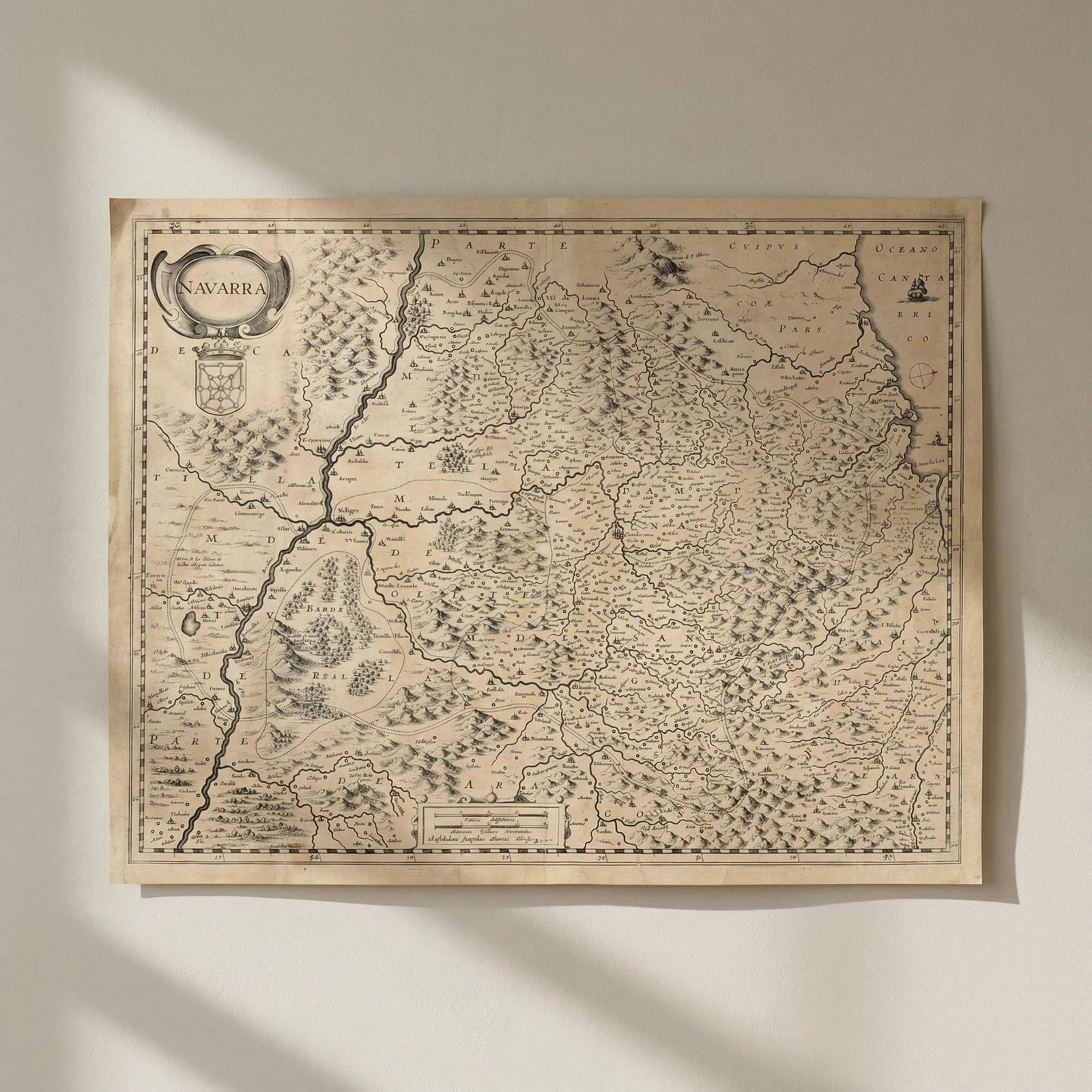 Navarra. The Province of Navarre, Spain by Henricus Hondius c1636 old map: Title: Navarra. The Province of Navarre, Spain by Henricus Hondius c1636 old map Description: Navarra [Navarre]. The Province of Navarra (Navarre), Spain. The map is orientated towards the west . Henr