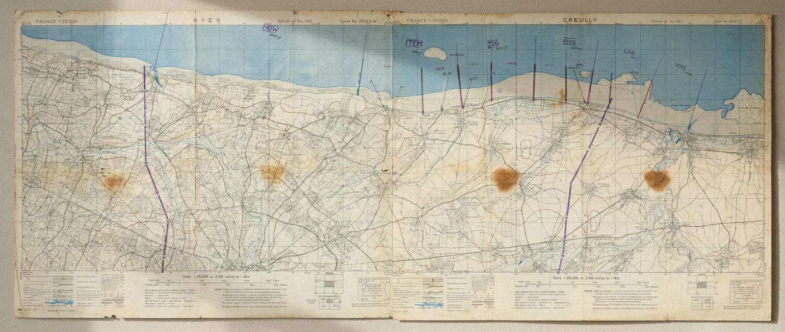 Operational D-Day map of Gold & Juno landing beaches used in active service 1944 (1 of 4)