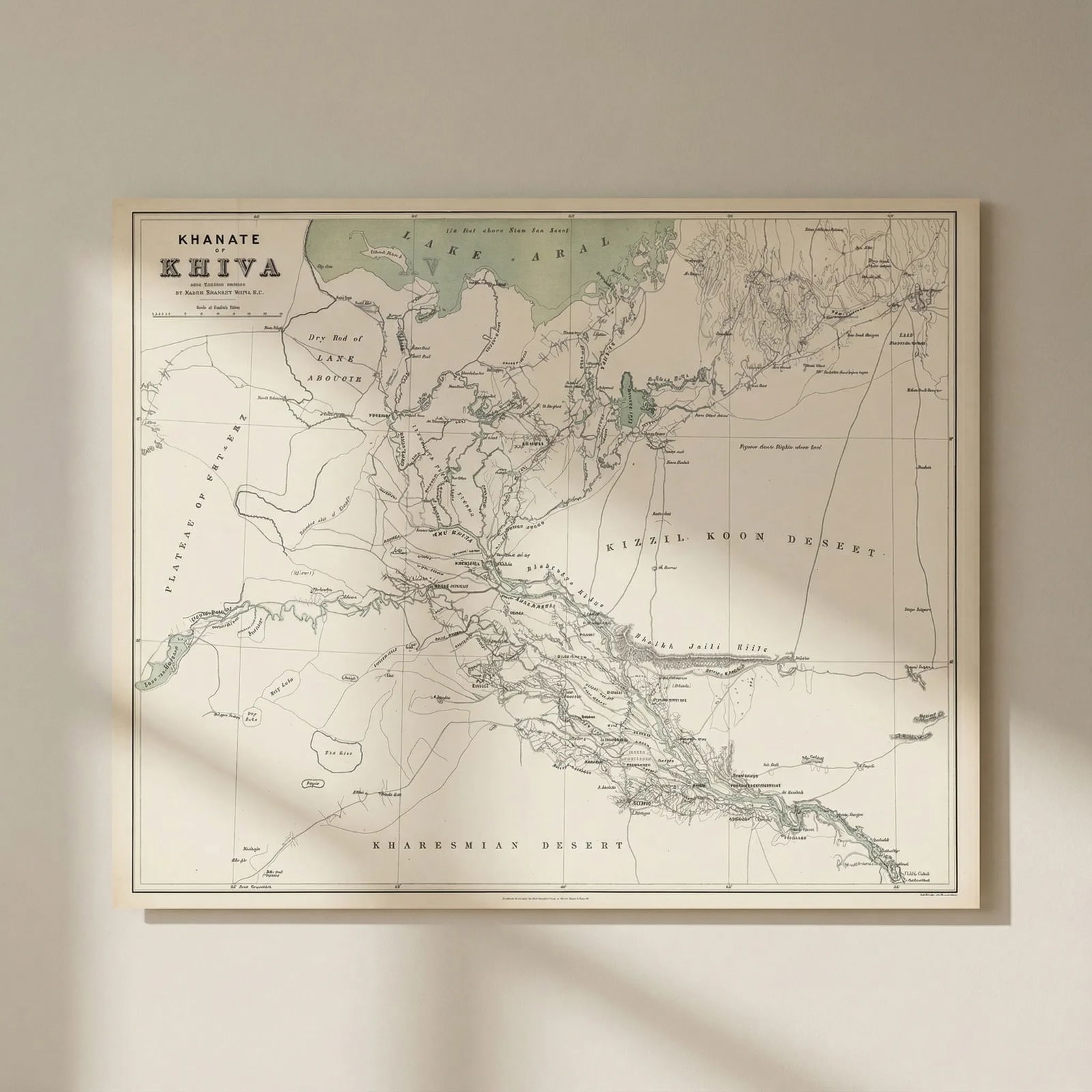 Khanate of Khiva after Russian sources. Uzbekistan/Turkmenistan. RGS 1875 map: Title: Khanate of Khiva after Russian sources. Uzbekistan/Turkmenistan. RGS 1875 map Description: Khanate of Khiva after Russian sources'. Khanate of Khiva (after Russian sources). Compiled by Major H