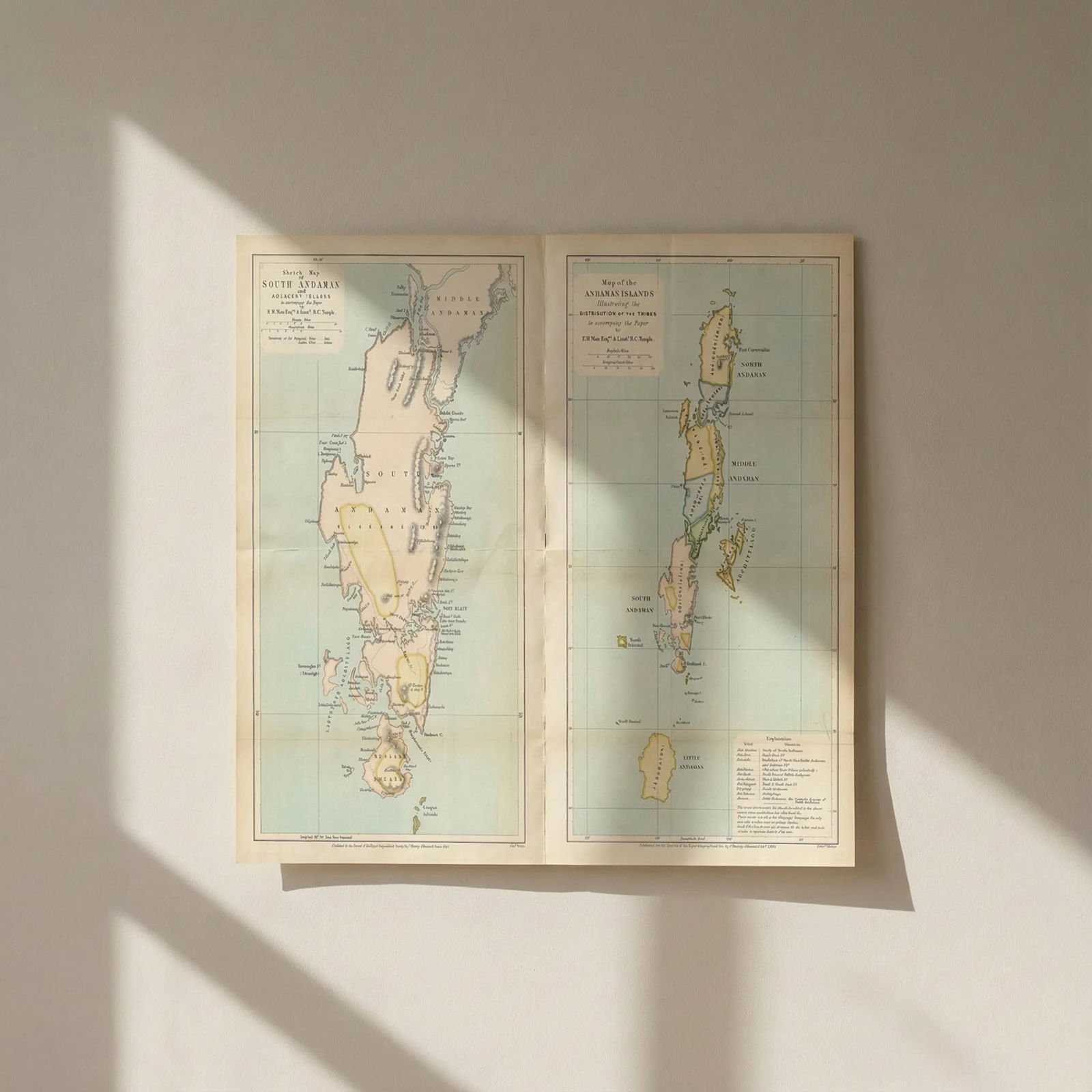 Andaman Islands illustrating tribal distribution. Man/Temple/RGS 1880 old map: Title: Andaman Islands illustrating tribal distribution. Man/Temple/RGS 1880 old map Description: Map of the Andaman Islands illustrating the distribution of the tribes to accompany the paper by E. H.