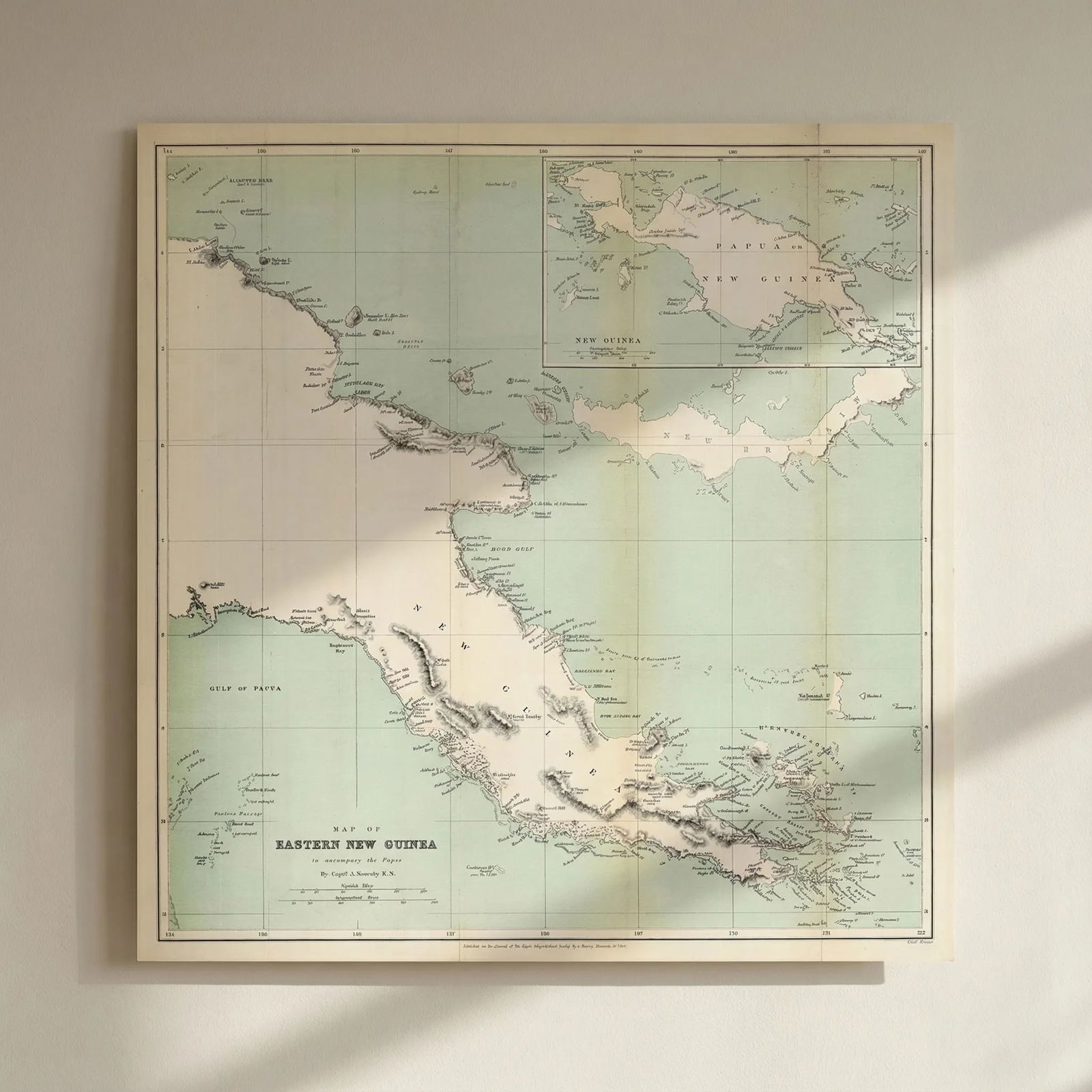 Eastern New Guinea by Capt John Moresby. Papua New Guinea. RGS 1875 old map: Title: Eastern New Guinea by Capt John Moresby. Papua New Guinea. RGS 1875 old map Description: Map of Eastern New Guinea'. Map of Eastern New Guinea. By Captain John Moresby, R.N., engraved by Edward