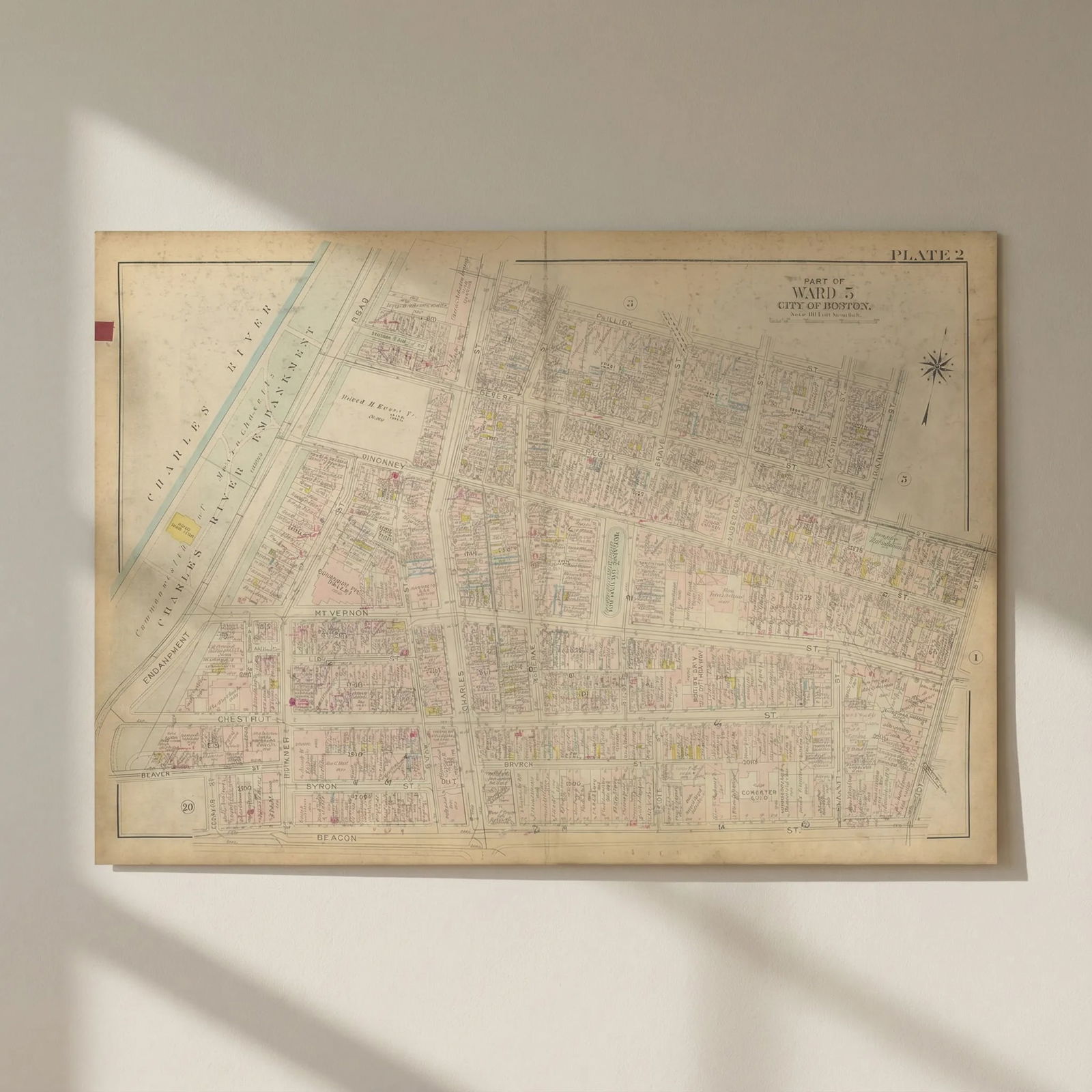 Boston #2 Beacon Hill. Charles River Esplanades. Louisburg Sq. BROMLEY 1928 map: Title: Boston #2 Beacon Hill. Charles River Esplanades. Louisburg Sq. BROMLEY 1928 map Description: Plate 2 - Part of Ward 5 - City of Boston [Beacon Hill (west)]. This map was prepared for fire insur