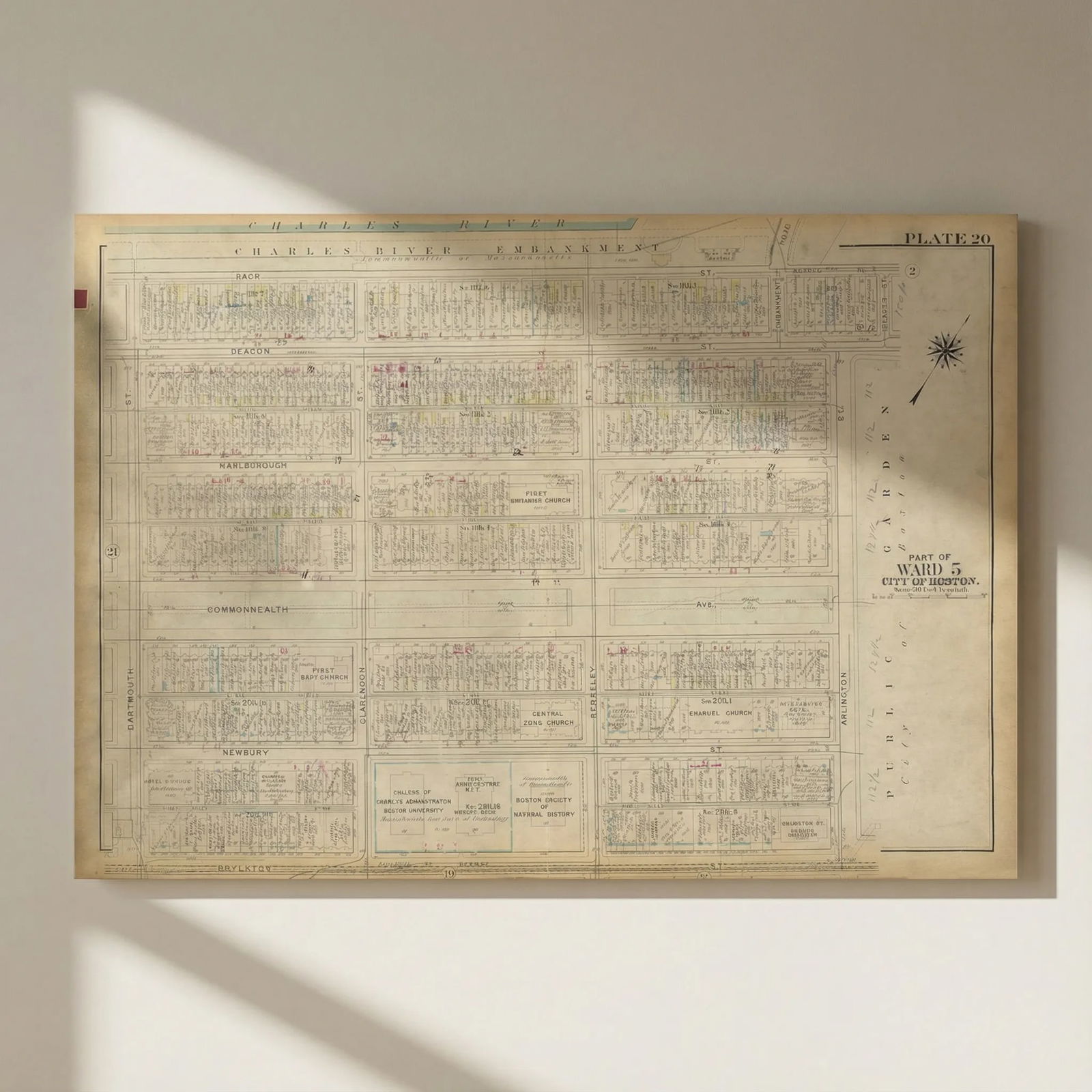 Boston #20 Back Bay. Arlington–Dartmouth/Natural History Museum BROMLEY 1928 map: Title: Boston #20 Back Bay. Arlington–Dartmouth/Natural History Museum BROMLEY 1928 map Description: Plate 20 - Part of Ward 5 - City of Boston [Back Bay (Arlington–Dartmouth Streets, Comm