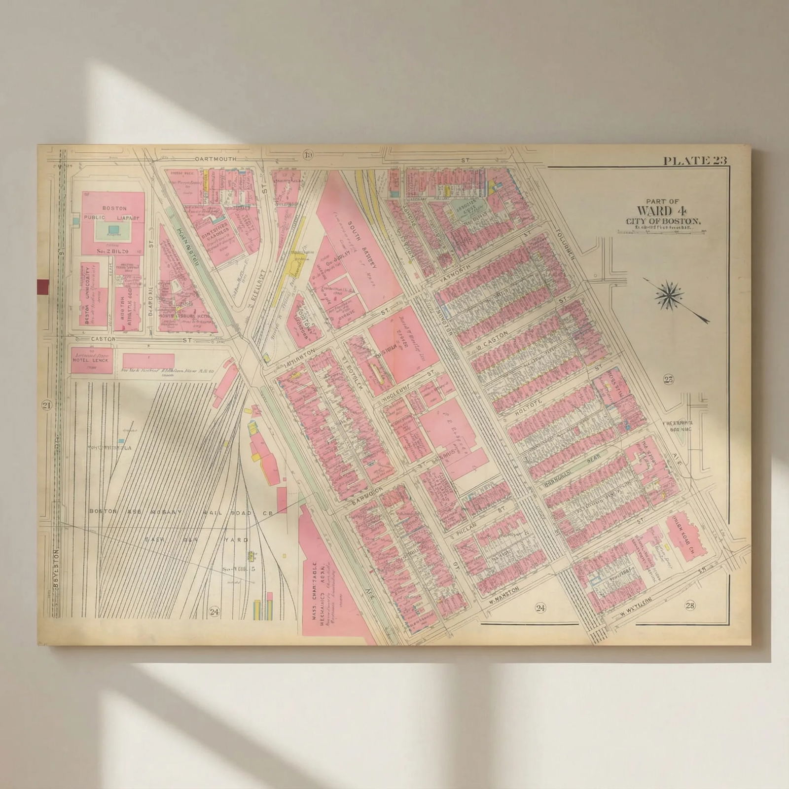 Boston #23 Back Bay / South End. Public Library. Hotel Lenox. BROMLEY 1928 map: Title: Boston #23 Back Bay / South End. Public Library. Hotel Lenox. BROMLEY 1928 map Description: Plate 23 - Part of Ward 4 - City of Boston [Back Bay / South End border]. This map was prepared for f