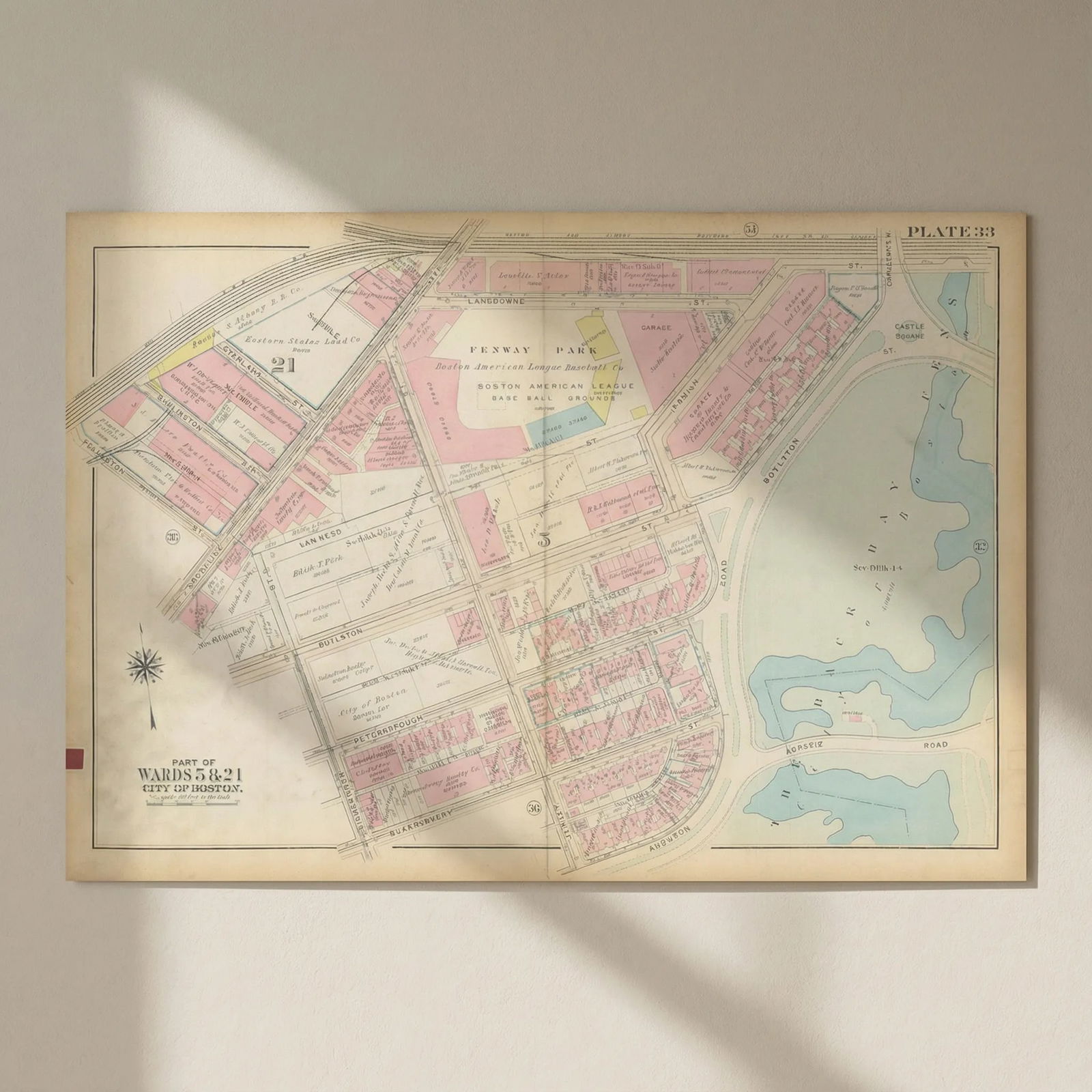 Boston #33 Fenway Park Boston Red Sox Stadium & Kenmore. BROMLEY 1928 old map: Title: Boston #33 Fenway Park Boston Red Sox Stadium & Kenmore. BROMLEY 1928 old map Description: Plate 33 - Part of Wards 5 and 21 - City of Boston [Fenway / Kenmore, Fenway Park]. This map was prepa