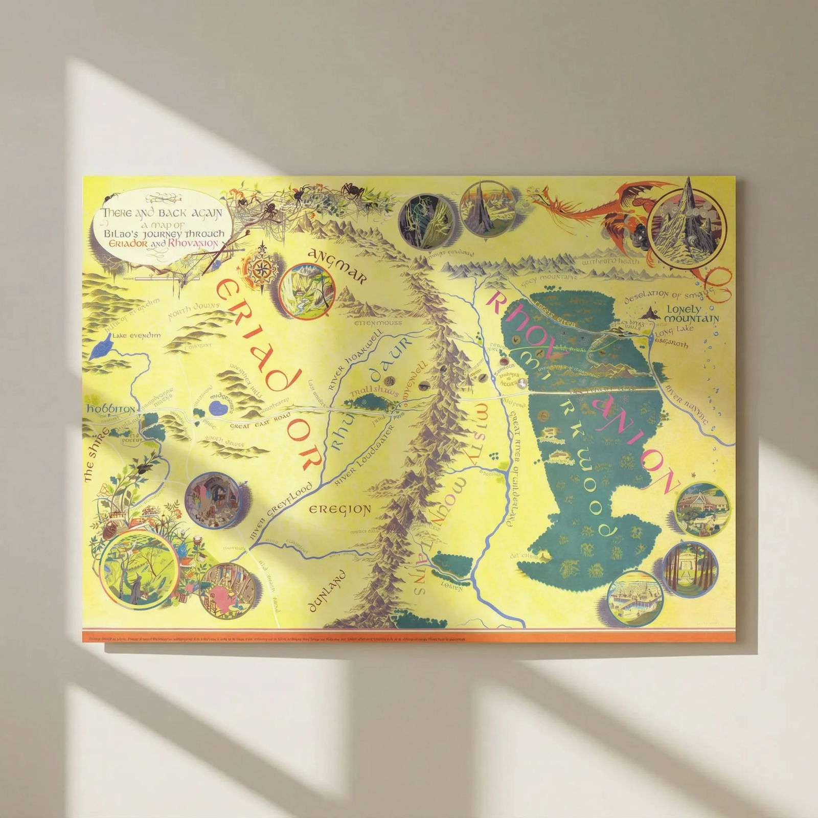 There & Back Again: A Map of Bilbo's Journey… Baynes/Tolkien 71x50cm 1976 (1971): Title: There & Back Again: A Map of Bilbo's Journey… Baynes/Tolkien 71x50cm 1976 (1971) Description: There and Back Again: A Map of Bilbo's Journey Through Eriador and Rhovanion'. Large pictoria