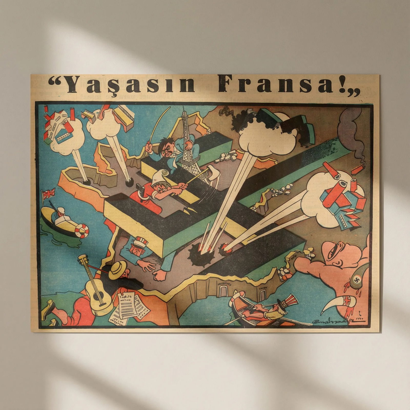 Yaşasın Fransa! Long live France! Turkish WW2 serio-comic map. Cemal Nadir 1944: Title: Yaşasın Fransa! Long live France! Turkish WW2 serio-comic map. Cemal Nadir 1944 Description: Yaşasın Fransa! [Long live France!] . A striking and theatrical wartime serio-co