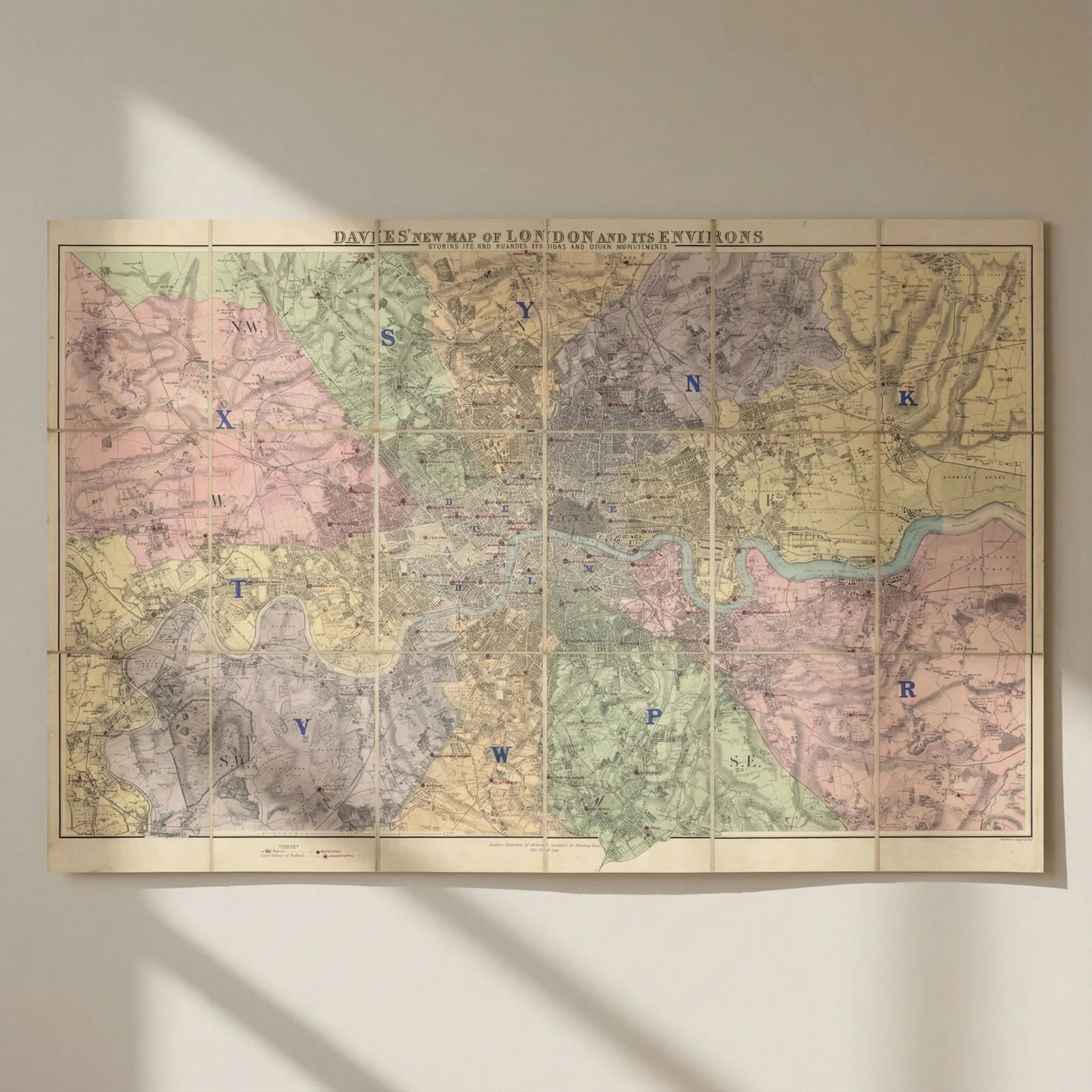 Davies' New Map of London. Police Districts & stations. Stanford 75x115cm 1881: Title: Davies' New Map of London. Police Districts & stations. Stanford 75x115cm 1881 Description: Davies' New Map of London [shewing Police Districts] and its Environs showing the new railways, stati