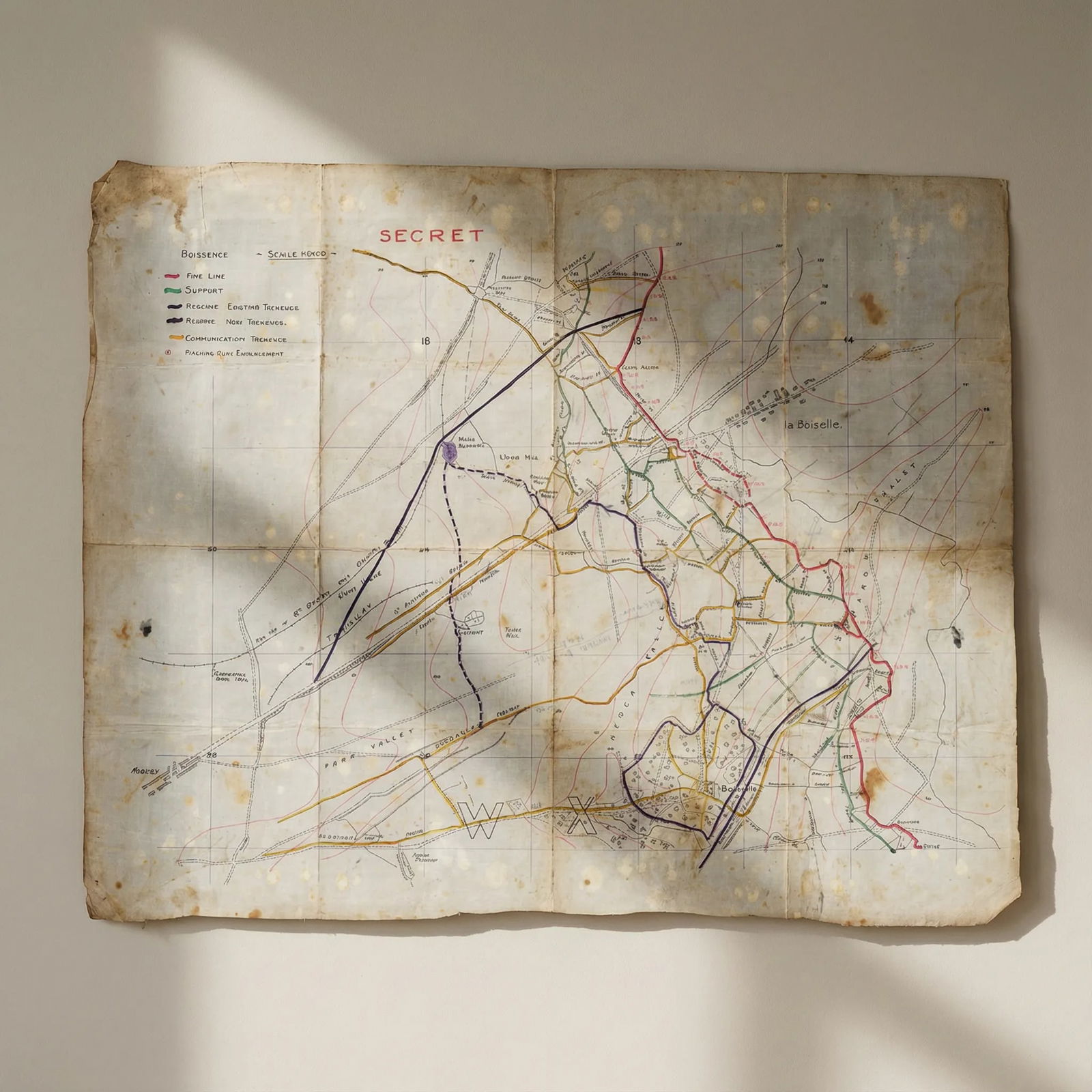 Secret manuscript First World War trench map 3 Corps Somme offensive 1 July 1916: Title: Secret manuscript First World War trench map 3 Corps Somme offensive 1 July 1916 Description: [Original Secret Manuscript First World War Western Front Trench map showing the position at Zero H
