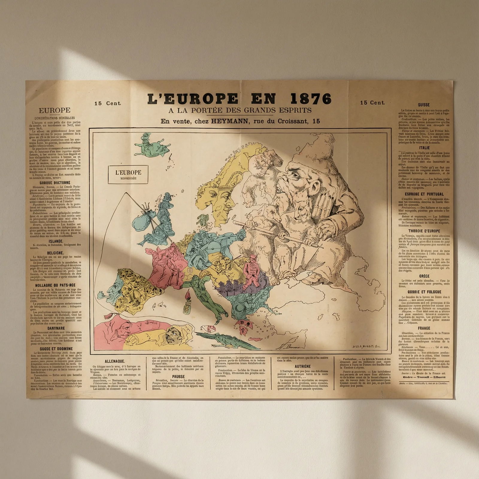 L'Europe en 1876 a la portée des grands esprits. Serio-comic Satirical Map 1876: Title: L'Europe en 1876 a la portée des grands esprits. Serio-comic Satirical Map 1876 Description: L'Europe en 1876 a la portée des grands esprits / Europe redressée'. This rare Fre