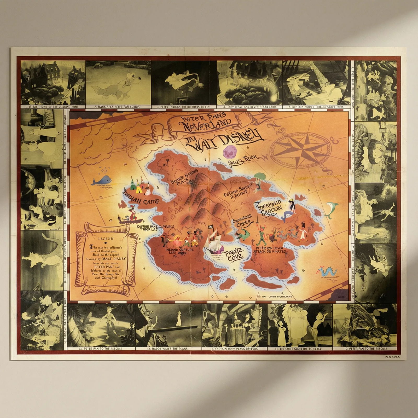 Peter Pan's Neverland fantasy movie promotional map by Walt Disney 1953: Title: Peter Pan's Neverland fantasy movie promotional map by Walt Disney 1953 Description: Peter Pan's Neverland by Walt Disney'. Peter Pan’s Neverland Map — offset-lithographed promotion