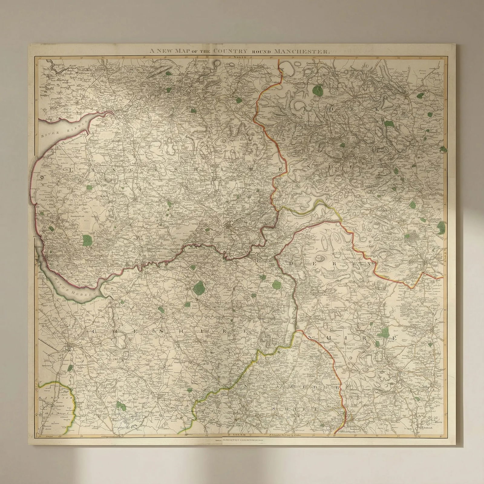 A new map of the country round Manchester. NW England. 85x80cm. STOCKDALE 1794: Title: A new map of the country round Manchester. NW England. 85x80cm. STOCKDALE 1794 Description: A New map of the Country Round Manchester'. Published by John Stockdale, Piccadilly. Published July 2