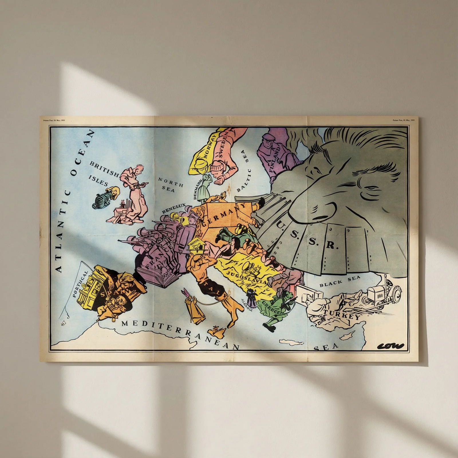 Serio-comic Satirical Map of Cold War Europe by David Low. Picture Post 1952: Title: Serio-comic Satirical Map of Cold War Europe by David Low. Picture Post 1952 Description: [Untitled Satirical Map of Cold War Europe]. David Low’s untitled 1952 serio-comic map captures E