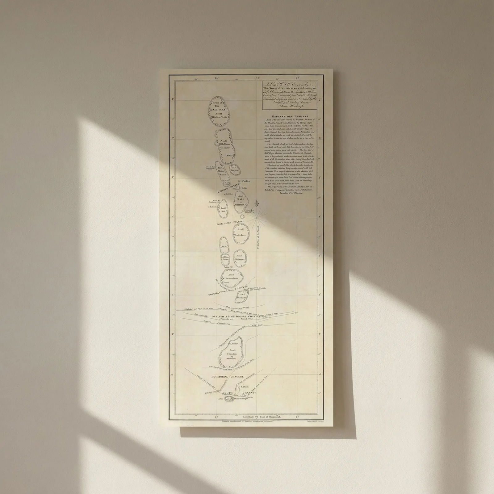 This chart of the Maldiva Islands. Maldives by James Horsburgh 1814 old map: Title: This chart of the Maldiva Islands. Maldives by James Horsburgh 1814 old map Description: To Capt. W. F. W. Owen R.N. This chart of the Maldiva Islands, exhibiting the safe channels between the