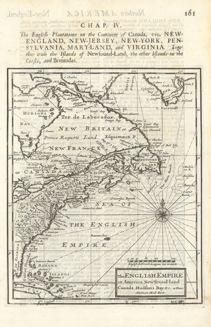 The English Empire in America, Newfound-land, Canada, Hudsons Bay. MOLL 1701 map: Title: The English Empire in America, Newfound-land, Canada, Hudsons Bay. MOLL 1701 map Description: The English Empire in America, Newfound-land, Canada, Hudsons Bay &c in Plano'. An interesting