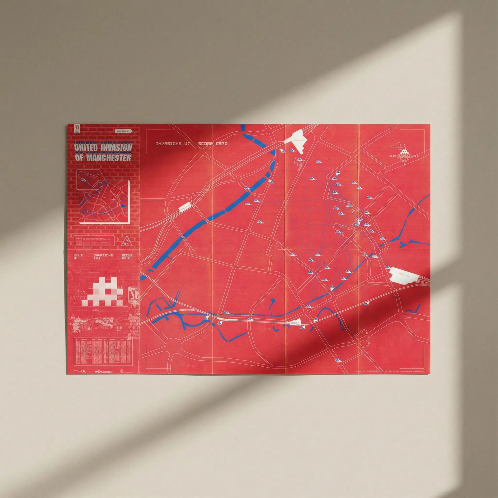 United Invasion of Manchester Street artist Invader Map 13 mosaic locations 2004: Title: United Invasion of Manchester Street artist Invader Map 13 mosaic locations 2004 Description: United Invasion of Manchester [Map 13]. Invader (French street artist). Published June 2004. A colo