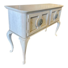 1990s Vintage White Wood Console With Queen Anne Legs