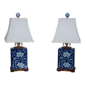 Lauren Ralph Lauren Chinoiserie Blue & White Table Lamps - a Pair