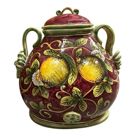 Extra Large Italian Lidded Container, Lion Head and Lemon Tree Motif