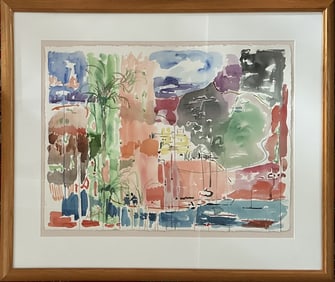 Verry Large Watercolor Original Painting by Avraham Binder, Coastal, Sea Side. Seaside Landscape