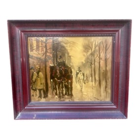 Late 19th Century Antique Original Signed Impressionist "Street Scene" Oil Painting by Du Hover,
