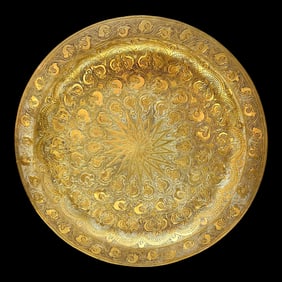 Vintage Etched Brass Tray With Star & Floral Design Signed