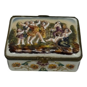 Late 19th Century Capodimonte Porcelain Hand-Painted Rectangle Shape Hindged Lid Trinket Box With Pl
