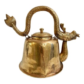 Early 20th Century Brass Chinoiserie Dragon Handle Tea Kettle