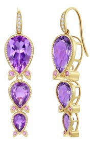 Nina Zhou Lily of the Valley Purple Amethyst, Pink Sapphire & Diamond Drop Earrings in 14k Gold- Set
