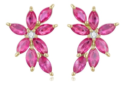 Nina Zhou Pink Sapphire Diamond Small Cluster Earrings in 14k Gold-Set of 2