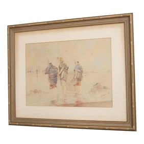 Chinese Signed Framed Pastel Watercolor of 3 Asian Women