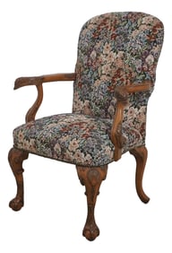 Tapestry Upholstered Eagle Carved Arm Clawfoot Chair