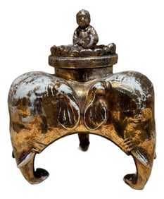 Antique Japanese Kutani Porcelain Tripod Incense Burner by Taniguchi