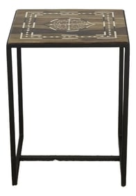 Modern Iron & Inlaid Wood Side Table