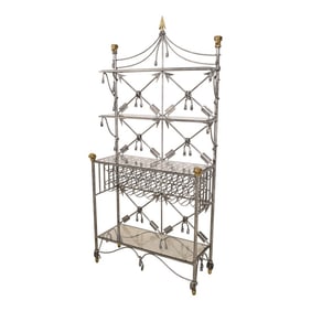 Neoclassical Style Wrought Iron Brass & Glass Wine Rack