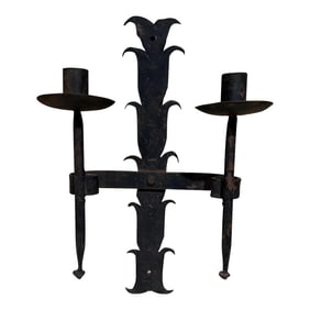 French Antique Forged Wrought Iron Candle Holder Sconce
