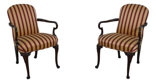 Pair Baker Mahogany Upholstered Armchairs