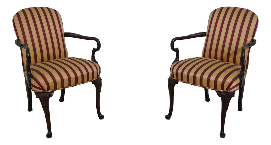 Pair Baker Mahogany Upholstered Armchairs (1 of 12)