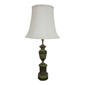 Vintage Neoclassical Green Faux Marble Painted Lamp