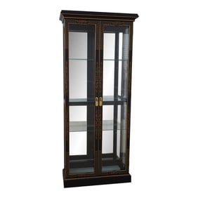 Vintage Ebony Painted Wood & Glass Chinoiserie Display Cabinet