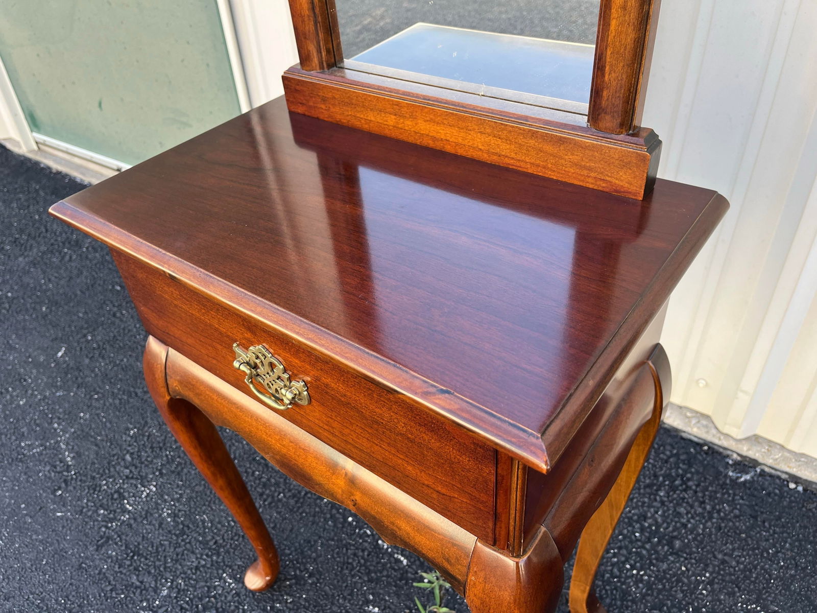 Single Drawer Cherry Entryway Console Table With Mirror - 2
