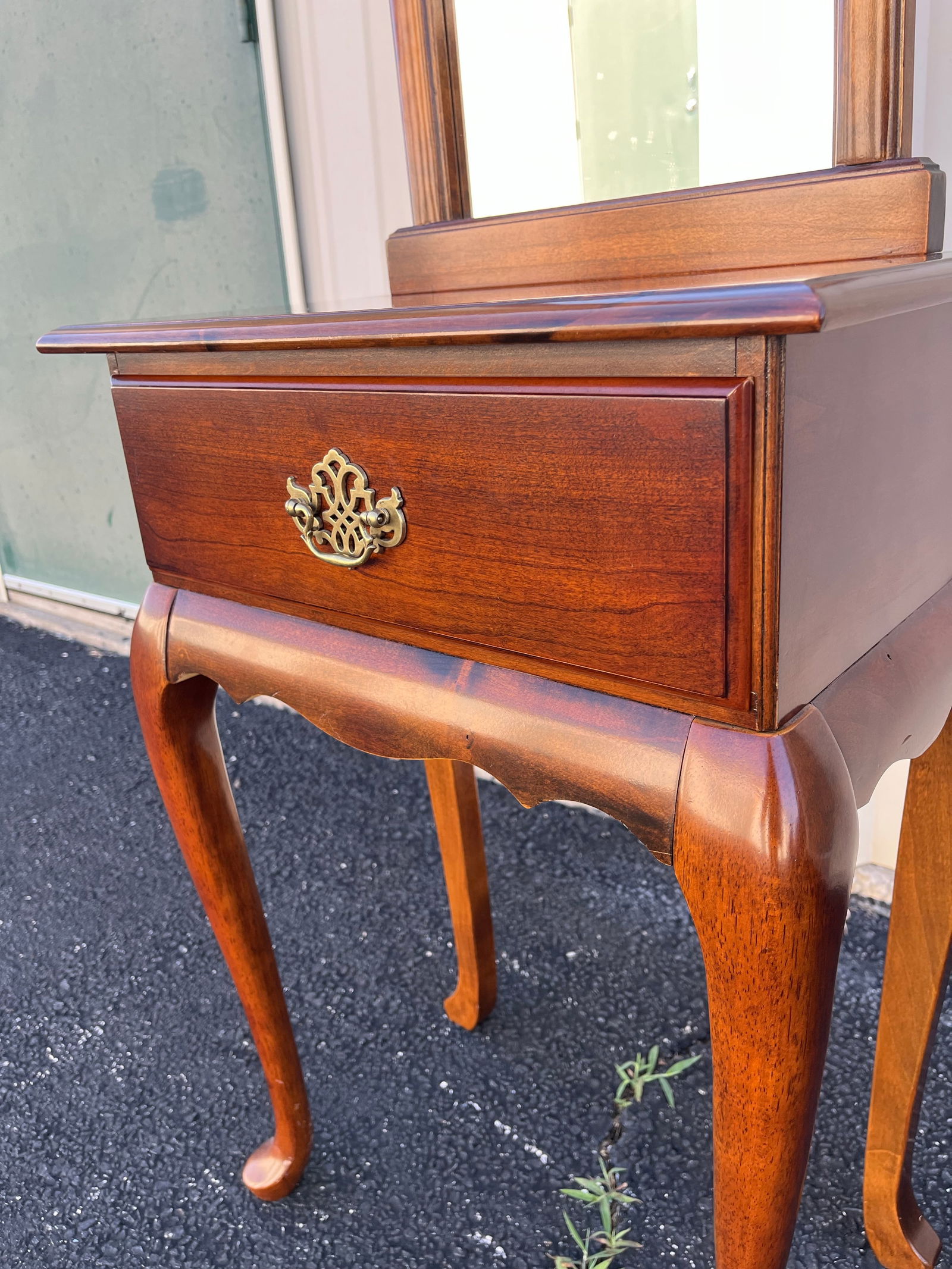 Single Drawer Cherry Entryway Console Table With Mirror - 5