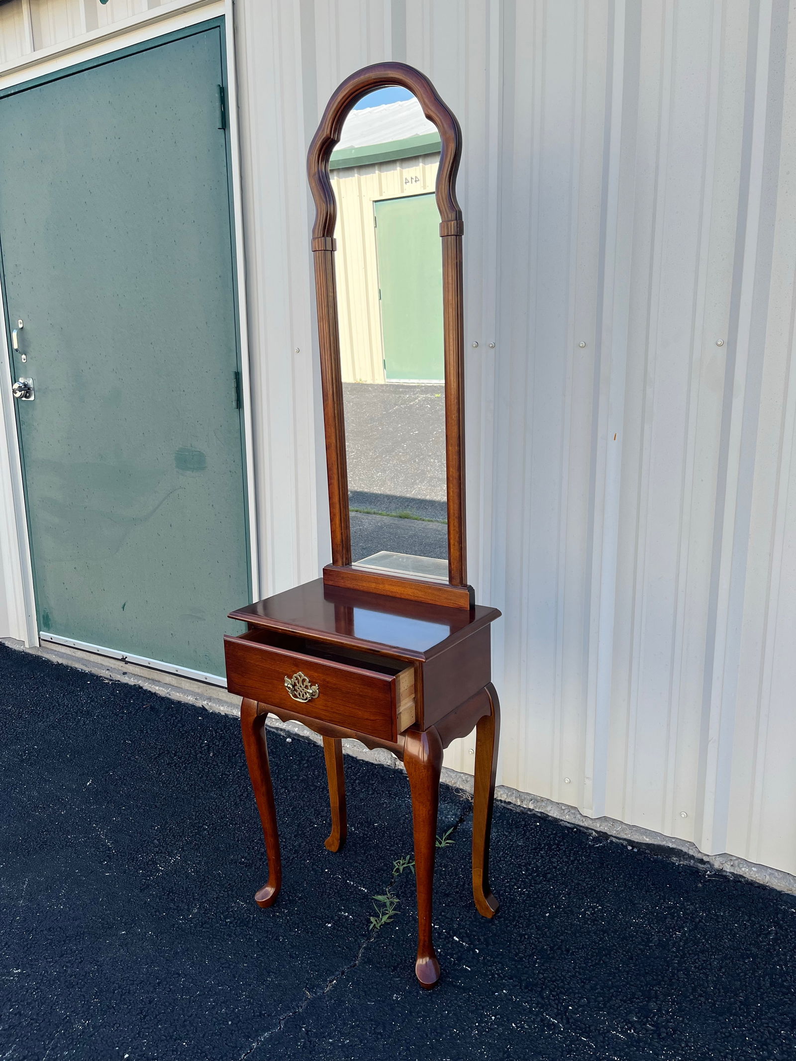 Single Drawer Cherry Entryway Console Table With Mirror - 7