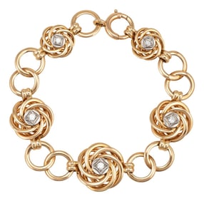 1950s Vintage Diamond Circles Bracelet Mid Century 14k Yellow Gold 8" Fine Jewelry