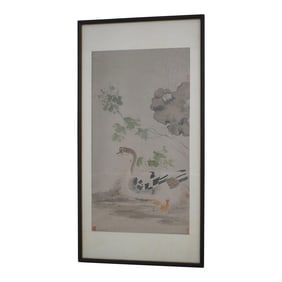 Asian Art Goose Painting Watercolor on Silk