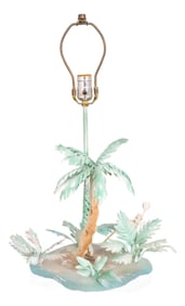 Vintage Metal Tole Palm Tree Island Table Lamp
