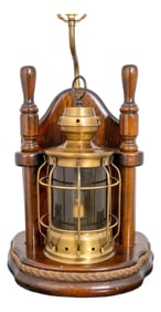 Large Marine Nautical Wooden Table Lamp With Brass Lantern