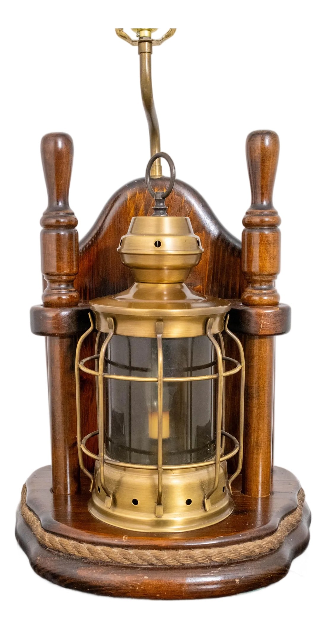 Large Marine Nautical Wooden Table Lamp With Brass Lantern (1 of 15)