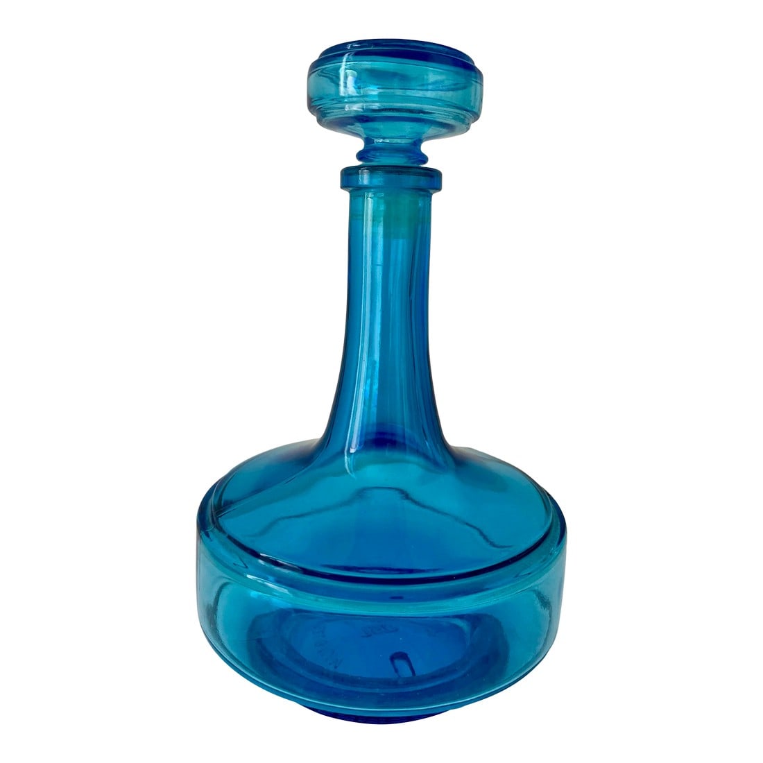 Vintage Mid-Centuy Modern Blue Glass Decanter Bottle With Stopper (1 of 5)