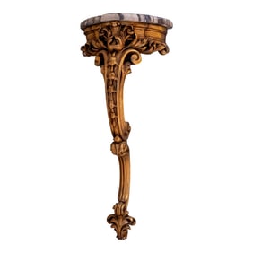 Vintage Italian Giltwood Marble Top One Leg Hall Table